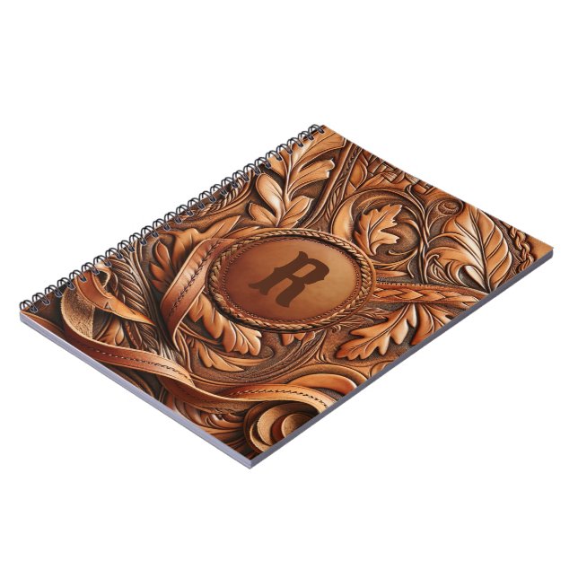 Western Tooled Leather Print Custom Initial  Notebook (Left Side)