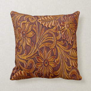 Western Tooled Leather Print Pillow