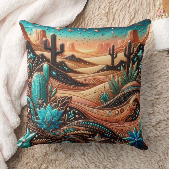 Western Tooled Leather Print Southwest Style Cushion (Blanket)