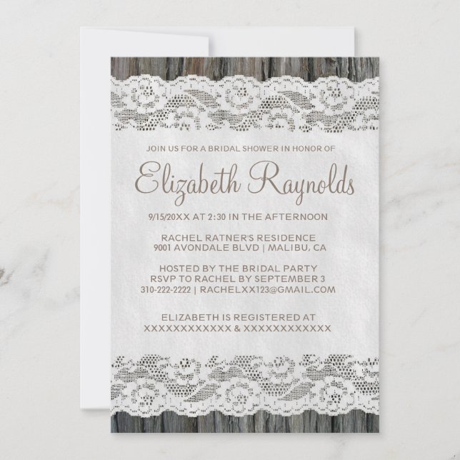 Western Tree Bark Bridal Shower Invitations (Front)