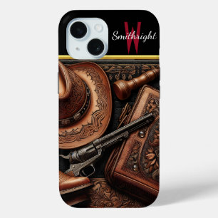 Western Trio: Hat, Boots, Revolver iPhone 15 Case
