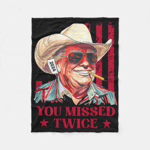 Western Trump Cowboy You Missed Twice Trump 2025 ( Fleece Blanket