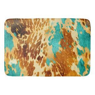 Western Turquoise Brown Cream Cowhide Bath Mat