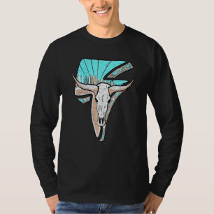Western Turquoise Rodeo Queen Lightning Cow Skull T-Shirt