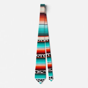 Western Turquoise Terracotta Stripes Cow Print Tie