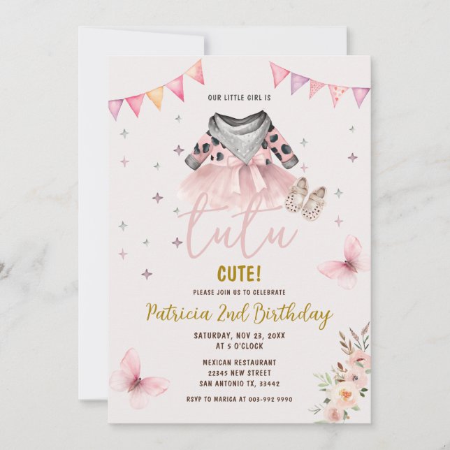 Western Tutu Cute Floral Girl Birthday  Invitation (Front)