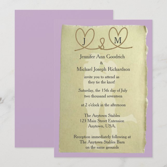 Western Tying The Knot Customisable Colour Wedding Invitation (Front/Back)