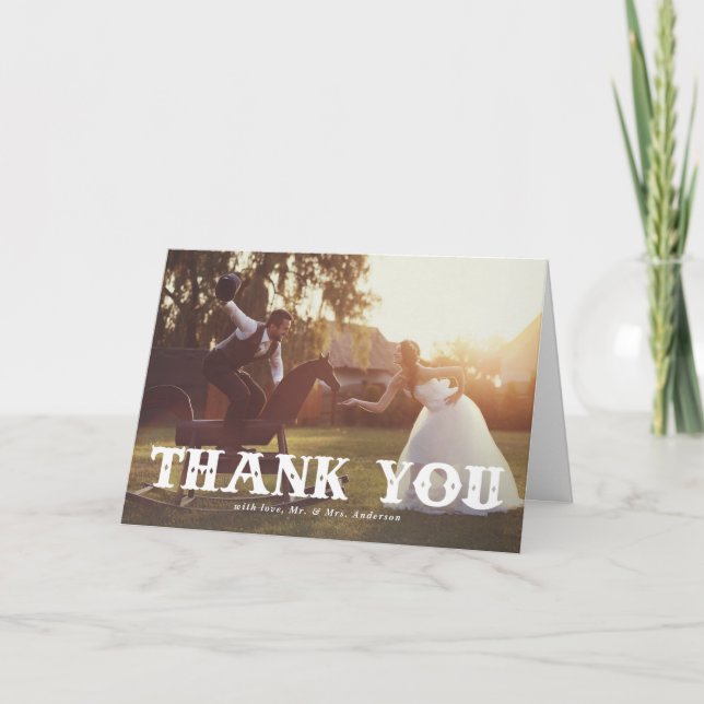 Western Typography Photo Wedding Thank You Card (Front)