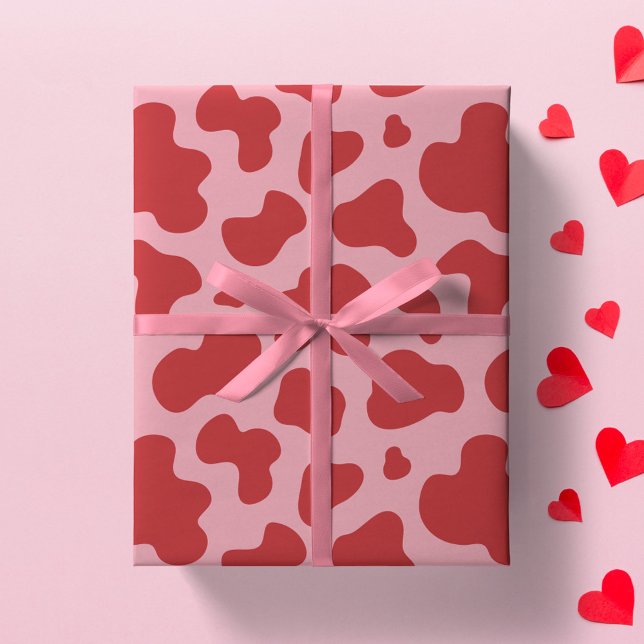 Western Valentines Day Cow Print Cowgirl Pink Red Wrapping Paper (Creator Uploaded)