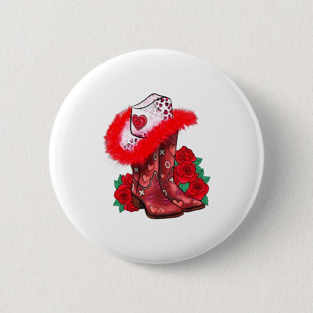 Western Valentines Day Cowgirl Boots Yeehaw Howdy  6 Cm Round Badge (Front)