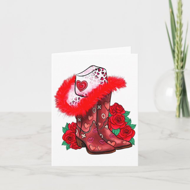 Western Valentines Day Cowgirl Boots Yeehaw Howdy  Card (Front)