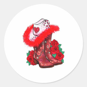Western Valentines Day Cowgirl Boots Yeehaw Howdy  Classic Round Sticker