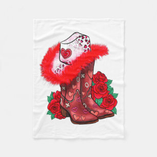 Western Valentines Day Cowgirl Boots Yeehaw Howdy  Fleece Blanket