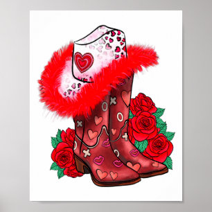 Western Valentines Day Cowgirl Boots Yeehaw Howdy Poster