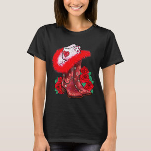 Western Valentines Day Cowgirl Boots Yeehaw Howdy T-Shirt
