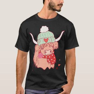 Western Valentines Day Cute Highland Cow Eating A T-Shirt
