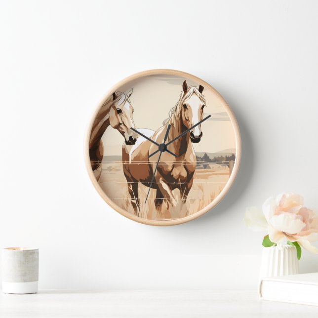 Western Vibes! Horses. Editable men's gift Clock (Home)