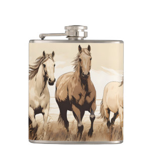 Western Vibes! Horses. Editable men's gift Hip Flask