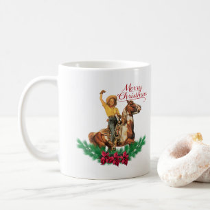 Western Vintage Cowgirl  Horse Merry Christmas Mug