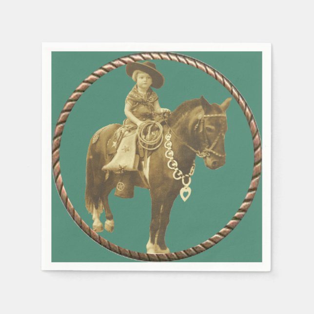 Western Vintage Cowgirl On Horse Party Napkins (Front)