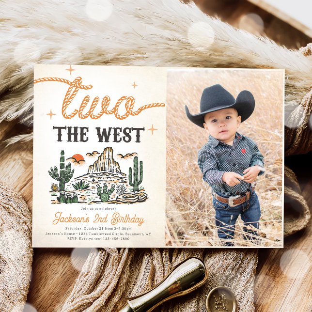 Western Vintage Desert Cowboy 2nd Birthday Photo Invitation (Creator Uploaded)