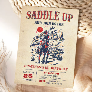 Western Vintage Desert First Rodeo 1st Birthday Invitation