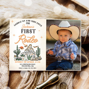 Western Vintage Desert First Rodeo Birthday Photo Invitation