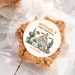 Western Vintage Desert Rodeo 1st Birthday Classic Round Sticker