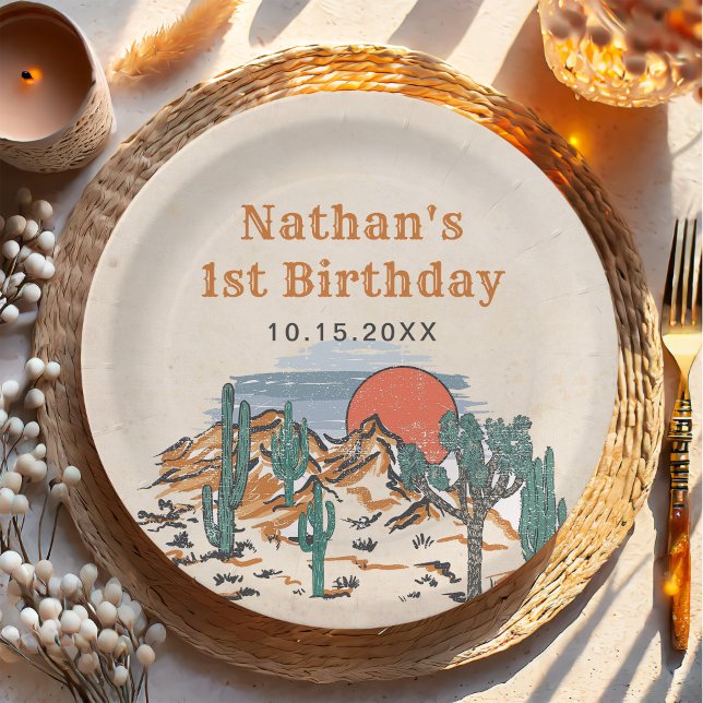 Western Vintage Desert Rodeo 1st Birthday  Paper Plate (Creator Uploaded)