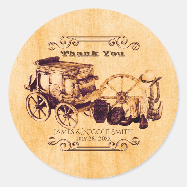 Western Vintage Elegant Wedding Favour Stickers (Front)