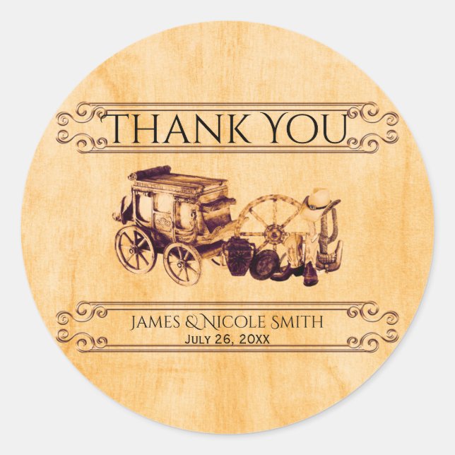 Western Vintage Elegant Wedding Favour Stickers (Front)