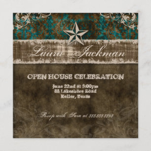 Western Vintage Grad Photo Card Damask Star Teal