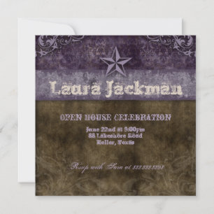 Western Vintage Grad Photocard Damask Horse Purple Invitation