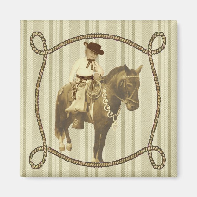 Western Vintage Little Cowboy On Horse Magnet (Front)