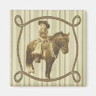 Western Vintage Little Cowgirl On Horse Magnet