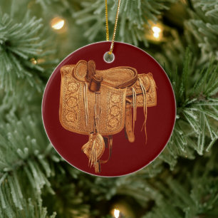 Western, Vintage, Saddle, Country, Christmas Ceramic Ornament