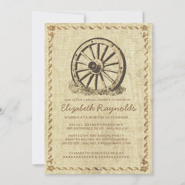 Western Wagon Wheel Bridal Shower Invitations (Front)