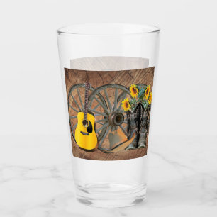 Western Wagon Wheel Guitar Cowboy boots Sunflower Glass