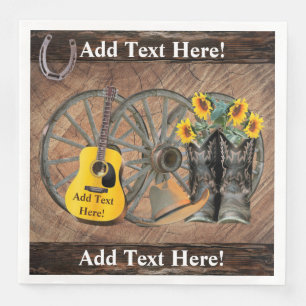 Western Wagon Wheel Guitar Cowboy boots Sunflower Napkin
