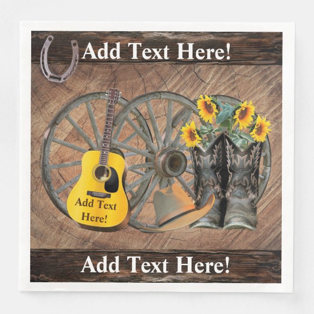 Western Wagon Wheel Guitar Cowboy boots Sunflower  Napkin (Front)