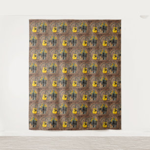 Western Wagon Wheel Guitar Cowboy boots Sunflower  Tapestry