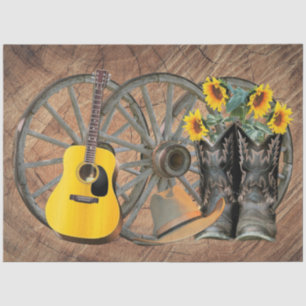 Western Wagon Wheel Guitar Cowboy boots Sunflower  Tissue Paper