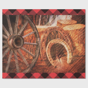 Western Wagon Wheel Horseshoes Rustic Wrapping Paper