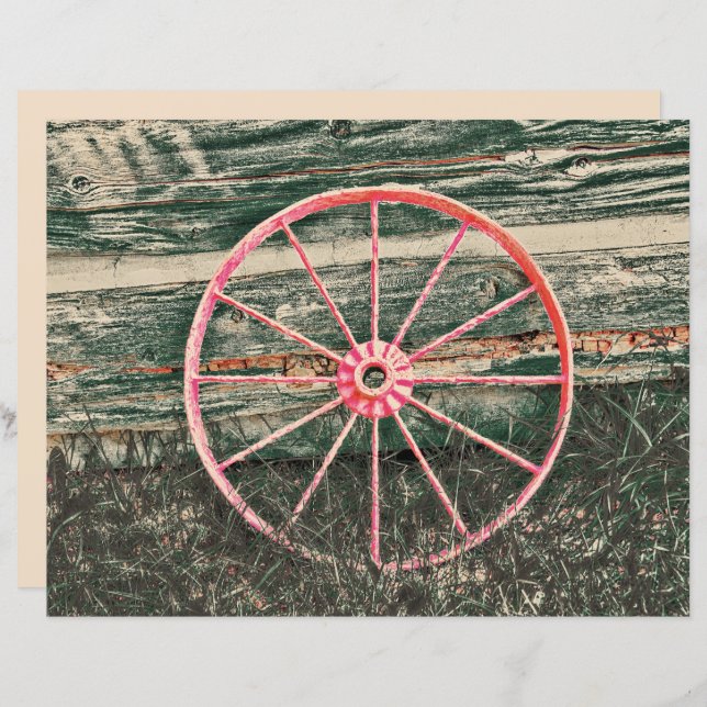 Western Wagon Wheel Rustic Red Country Vintage (Front/Back)