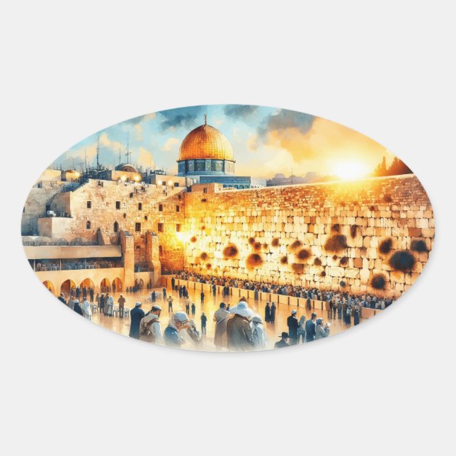 Western Wall Jerusalem Oval Sticker (Front)