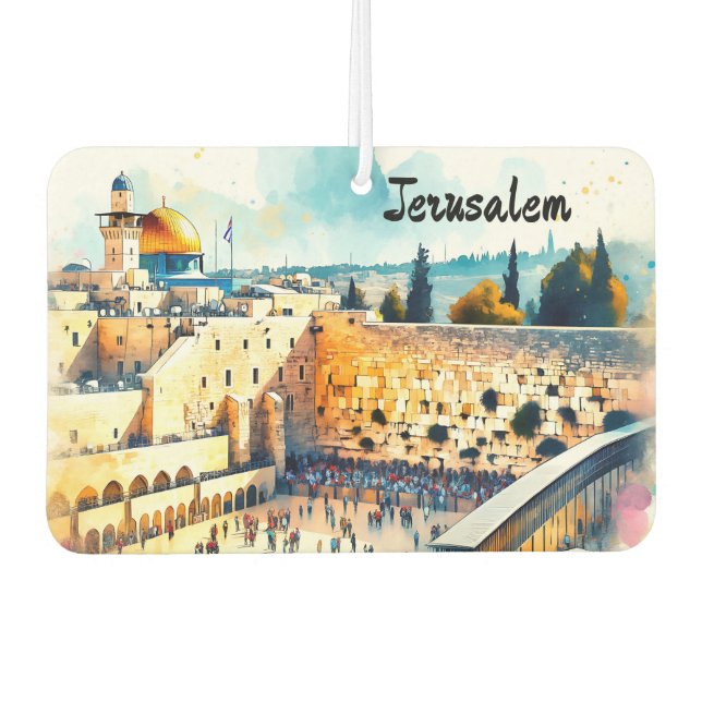 Western Wall Kotel Water Colour Art Car Air Freshener (Front)