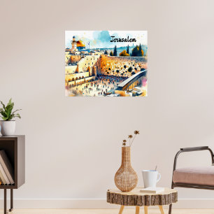 Western Wall Kotel Water Colour Art Poster
