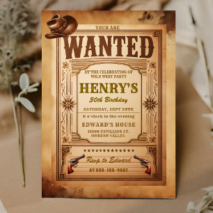 Western Wanted Cowboy Birthday Invitation