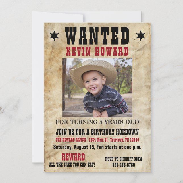 Western Wanted Poster Birthday Party Invitation (Front)