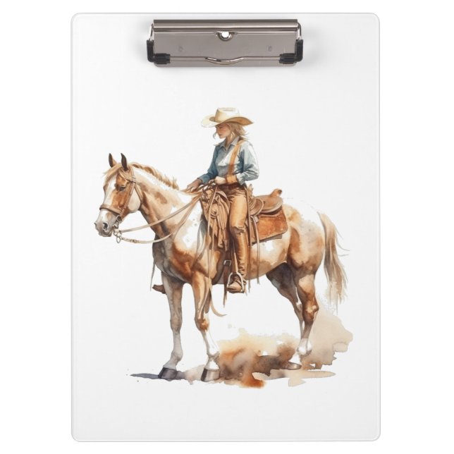 Western Watercolor Blonde Cowgirl, custom Clipboard (Front)